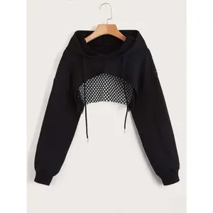 Menodora Sport Drop Shoulder Drawstring Hollow Out Crop Sports Hoodie Without Cami Top Cropped Hoodie