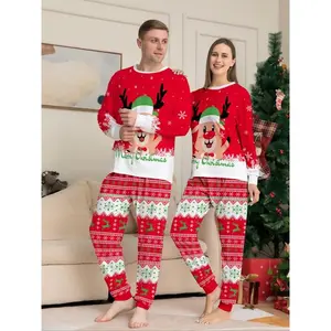 ChristmasCouplePajamasSet,ReindeerPrint,CasualFallWinterHomeWear,FittedStyle,ComfortableDailySleepwear