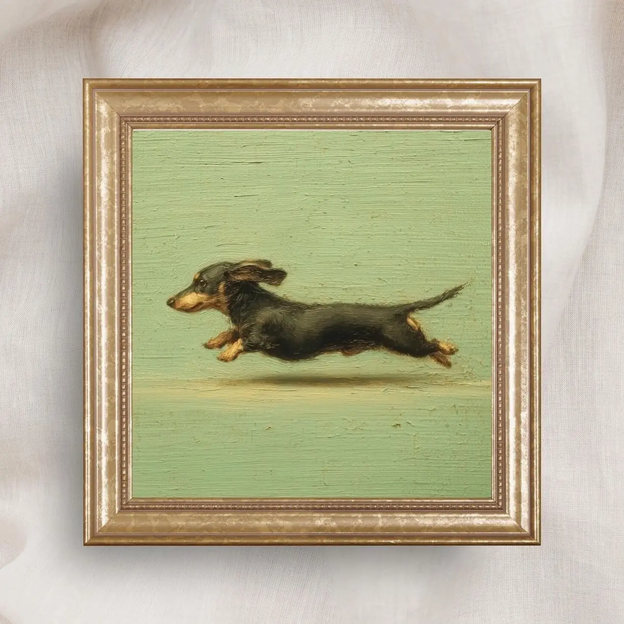 Dachshund Dog Zoomies Wall Art Oil Painting Print Rustic Pet Decor L