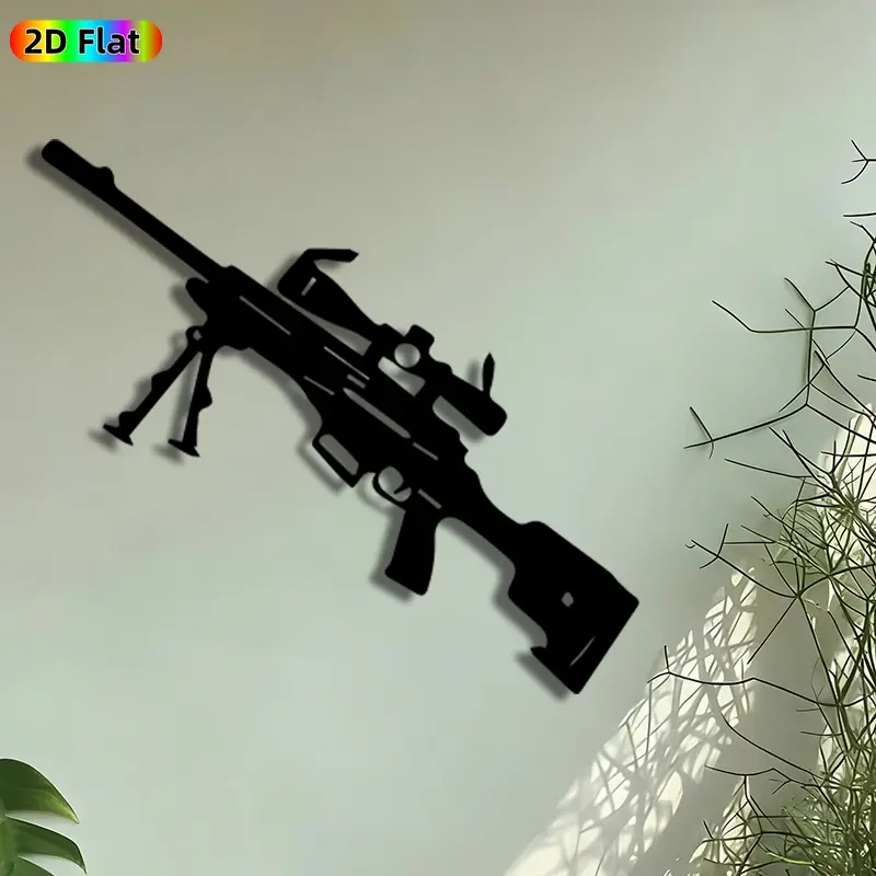 1pc Sniper Rifle Silhouette Metal Wall Art, Tactical Rifle Statue Mural, Craftsmanship, Iron Craft, Modern Home Decor, Indoor Decoration, Perfect for Fathers Day, Housewarming Decor, Man Cave Garage Office Decor, Ideal Gift for Tactical Enthusiasts