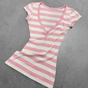 Japanese Y2k Pink Stripe V-collar Short-sleeved T-shirt Summer New Subculture False Two Women's Tees Sweet Spicy Slim Blouse Top