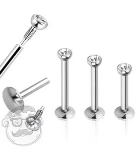 18G Clear CZ Gem Steel Flatback Labret