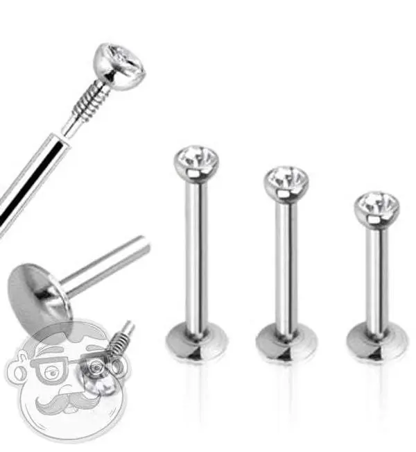 18G Clear CZ Gem Steel Flatback Labret