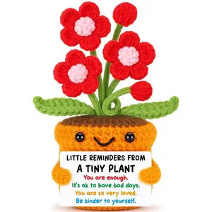 Handmade Knitted Planter with Flowers, Emotional Support Ornament, Perfect Gift for Friends and Family, Handcrafted Small Flower Pot, Artificial Fake Flowers, Faux Flowers