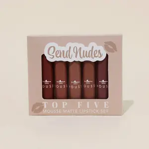 Send Nudes Top Five Mousse Matte Lipstick Set - Italia Deluxe Collection, Signature Mousse Matte Lipsticks, 40 Naked, 06 TERRA COTTA, 07 BARELY NUDE, 16 SAINT, 24 HAZELNUT, Perfect for Any Makeup Look