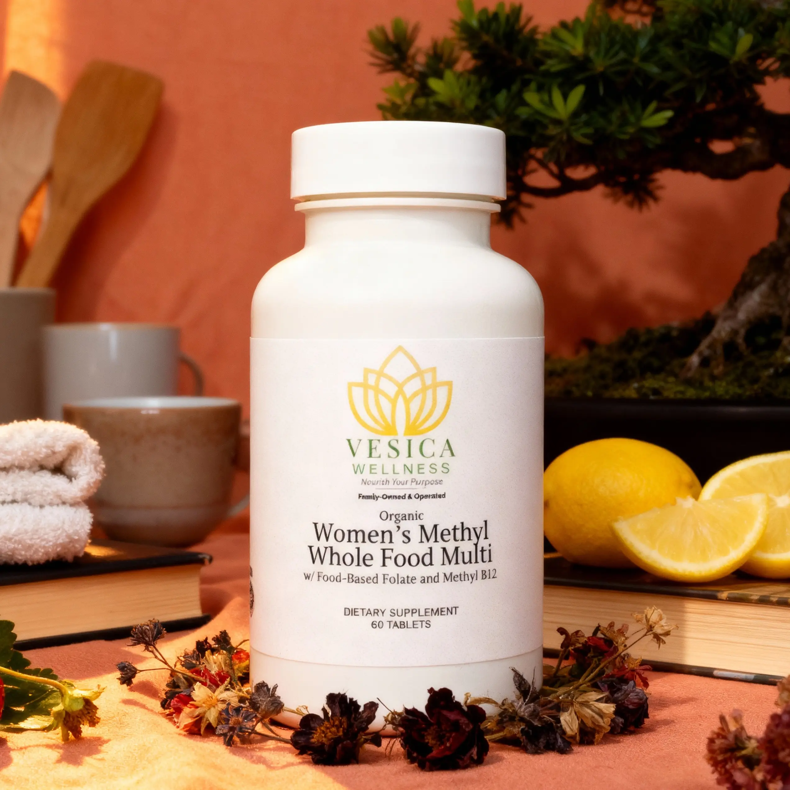 Women's Organic Methyl Whole Food Multivitamin with Food-Based Folate & Methyl B12 60 Vegetarian Tablets US FDA Inspected