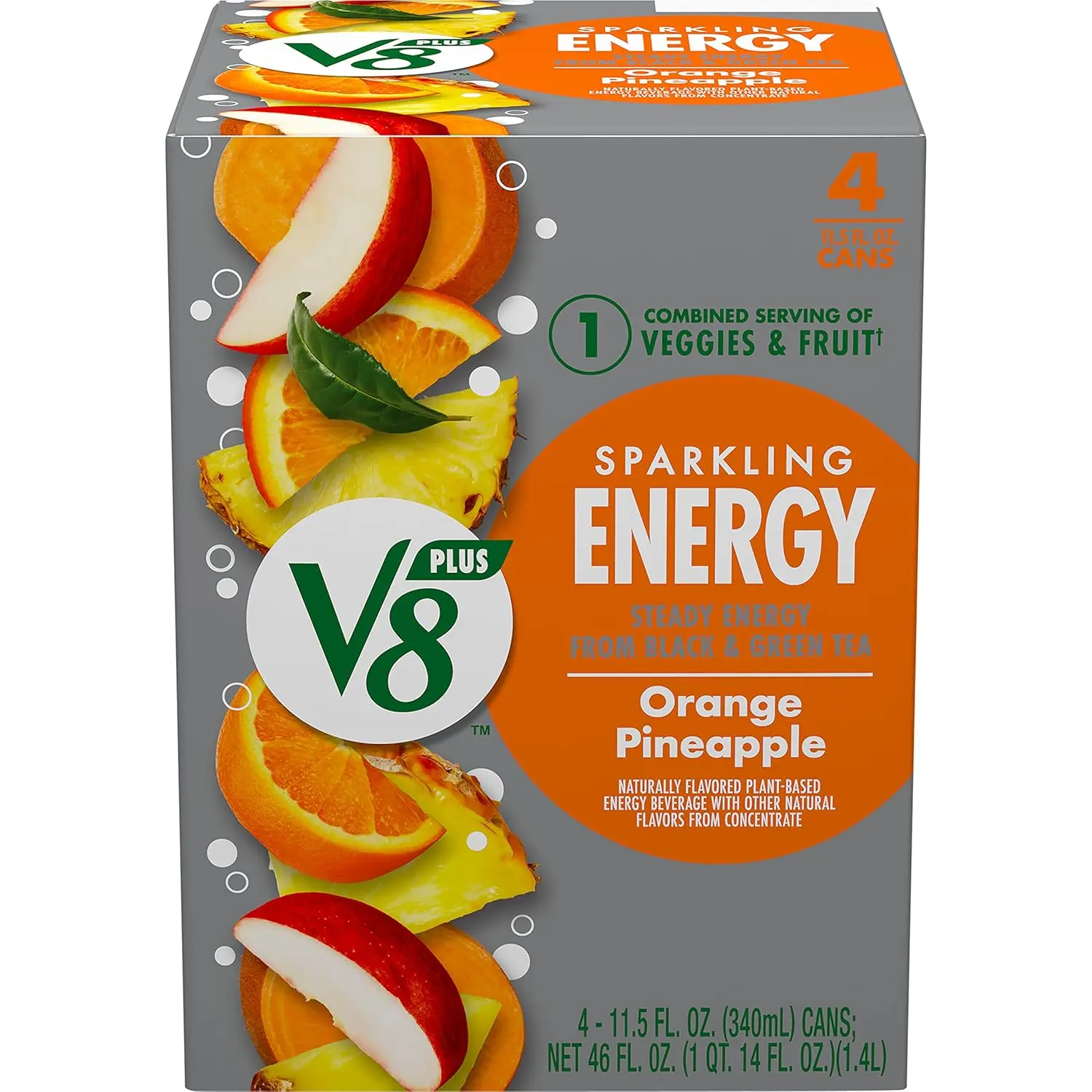 V8 +Energy Sparkling Orange Pineapple Juice Energy Drink, 11.5 fl oz Can (4 Pack) V8 +Energy Sparkling Orange Pineapple Juice Energy Drink, 11.5 fl oz Can (4 Pack)
