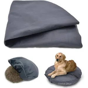 Waterproof Machine Washable Round Dog Bed Cover 36x36 Inch Grey Polyester Replacement Mattress Protector for Pet Bed