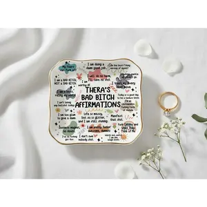 Personalized Swear Affirmations Ring Dish, Custom Inspirational Jewelry Dish Unique Funny Birthday Gift for Friends Besties BFF Coworkers, Custom Name Jewelry Tray for Her