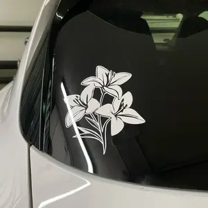 Elegant White Lily Vinyl Decal 5" x 5.8" Floral Window Sticker for Cars & Glass Waterproof UV Resistant Easy Peel & Stick Stylish Car Merch