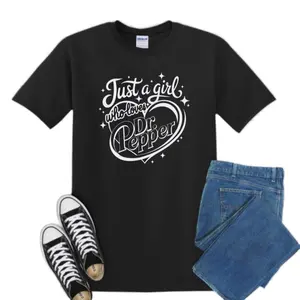 Women's Dr. Pepper Graphic Cotton T-Shirt - Black, Shortsleeve, Fitted Crew Neck - Casual Everyday Streetwear Womenswear Top