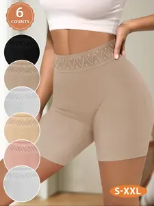 6 Pack Women's High Waist Peach Buttock Boxer Shorts, Casual Fitted Underwear, Modern Contrast Colors for All Seasons