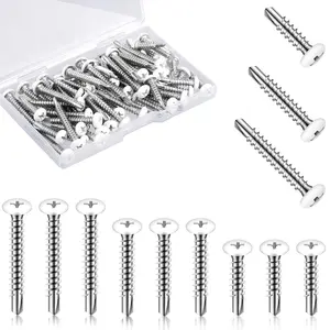120 count #8 White Pan  Screw White Sheet Metal Self Tapping Screws for Self Tapping Drill Fasteners Cargo Rv Exterior Fasteners, Enclosed Trailer Repair Tools,3 Sizes