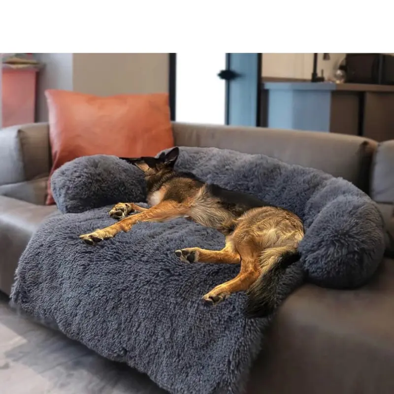 Calming Dog Bed Fluffy Plush Dog Mat for Furniture Protector with Removable Washable Cover for Large Medium Small Dogs and Cats (Large(45x37x6), Dark Grey) comfortable pet