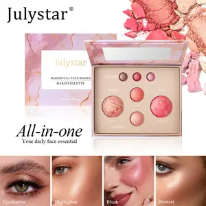 Julystar All-in-One Baked Palette, Eyeshadow Blush Bronzer Highlighter, Silky Long Lasting, Portable Daily Glow, Handcrafted Baking Process, Pink Peach Smooth, Makeup Cosmetic