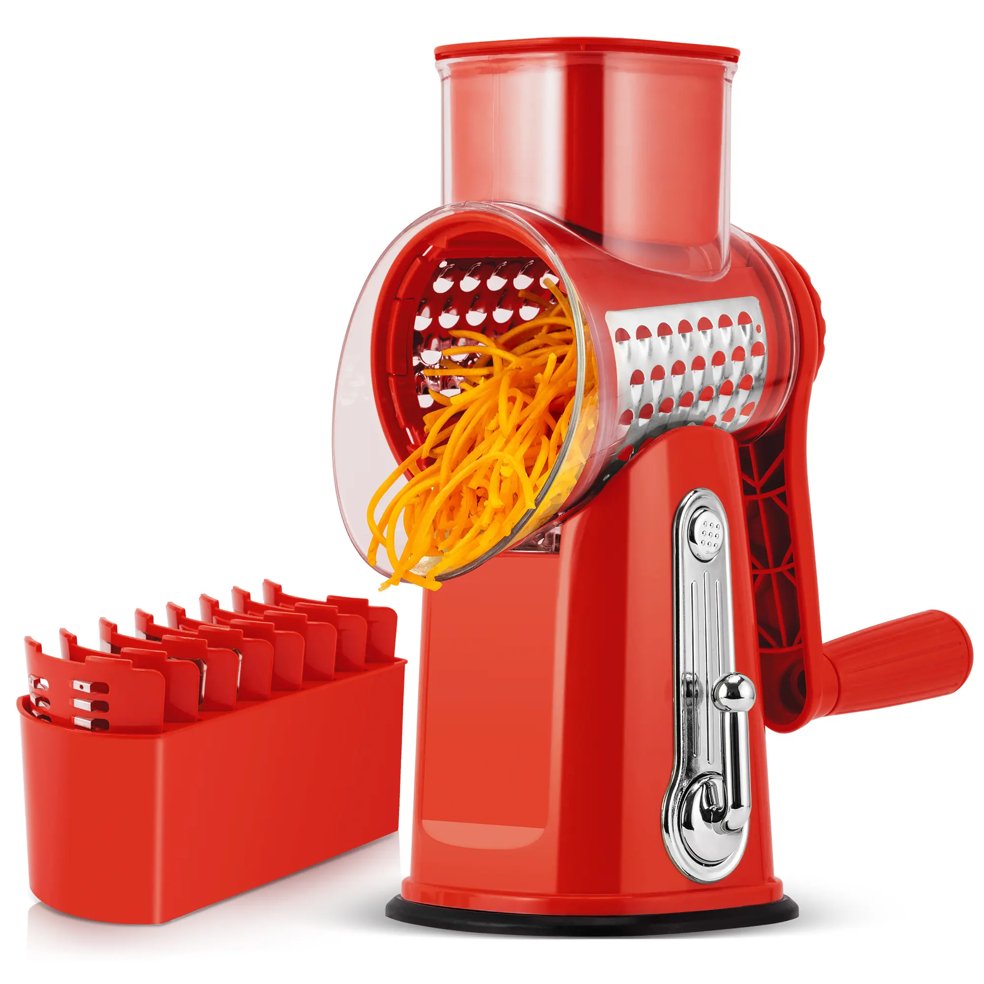 SUSTEAS Vegetable Chopper with 5 Design Blades and Suction Cup Base Kitchen Tool Rotary Cheese Grater fast cutting machine Food Processor Cutter Green Utensils Beige,summerwins