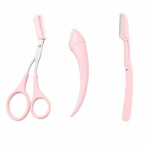 3-Piece Eyebrow Shaping Scissors Kit, Portable Brow Grooming Trimmer Set for Makeup, Home and Travel