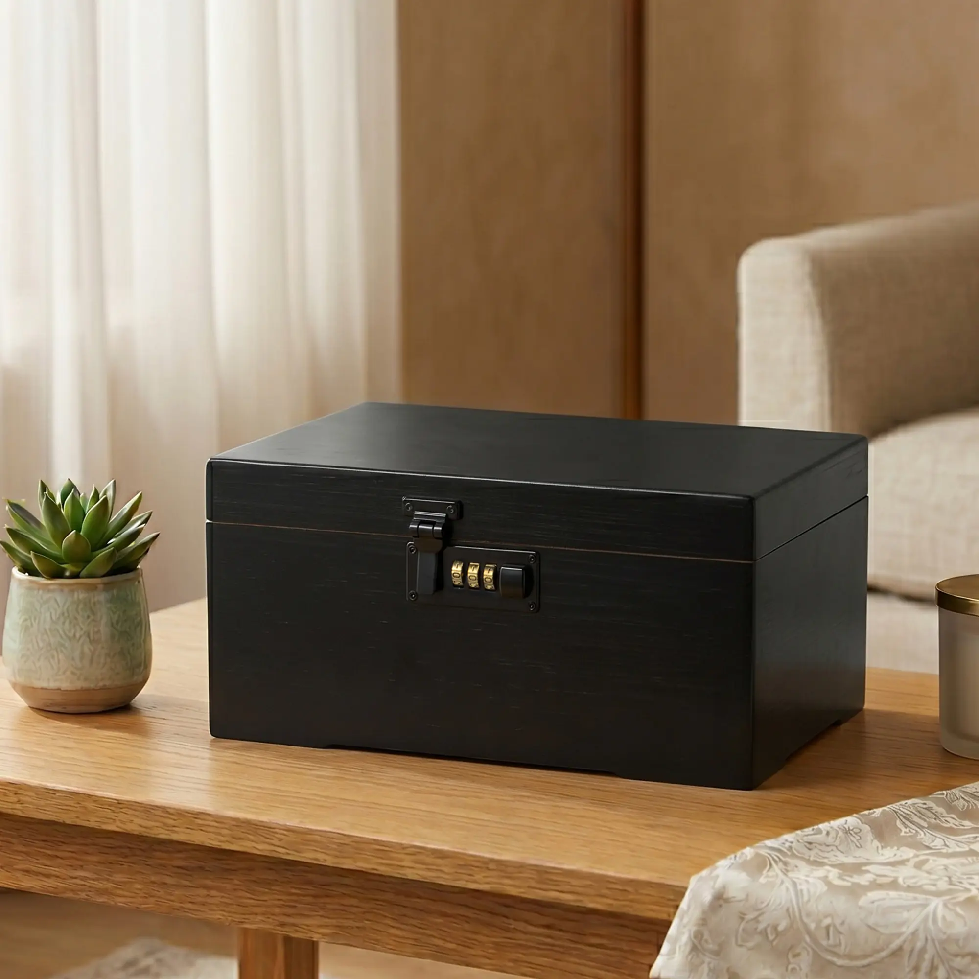 Stylish Bamboo Storage Box: A Safe, Multi-Compartment Home Organizer Featuring a Removable Wooden Tray—Safeguarding Your Home.