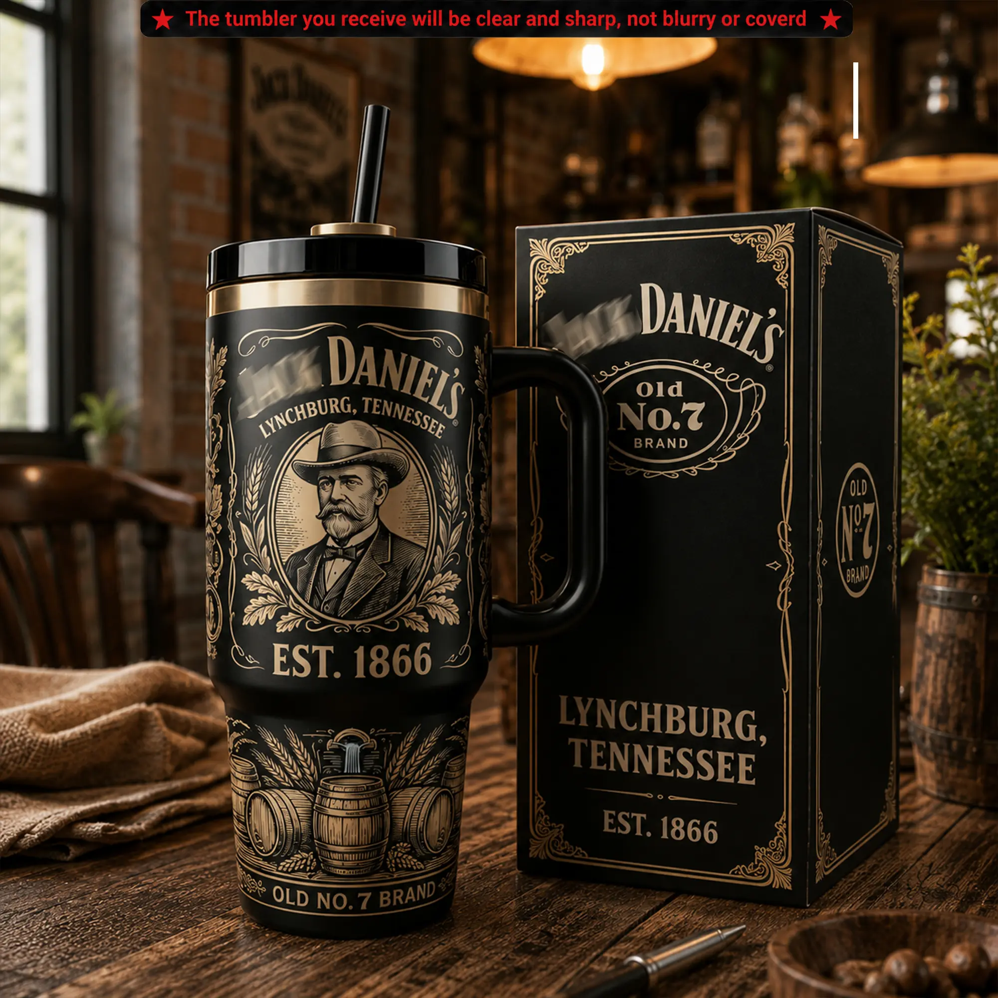 [ZECT] Whiskey 160th Anniversary 1866-2026 #7 Premium 40oz Tumbler with Handle & Straw, Old No. 7 Whiskey Inspired Insulated Travel Cup, 1866–2026 Vintage Gift for Whiskey Lovers
