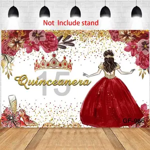 Photography Background for 15th Birthday Party Crown Wine Cup Celebration Backdrop Floral Girl Adult Ceremony Photo Studio Prop