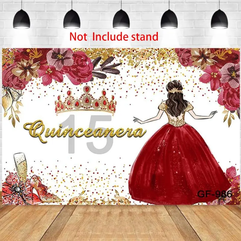 Photography Background for 15th Birthday Party Crown Wine Cup Celebration Backdrop Decoration Floral Girl Adult Ceremony Photo Studio Prop Party Decor Props Happy Birthday Backdrop Party Decorations