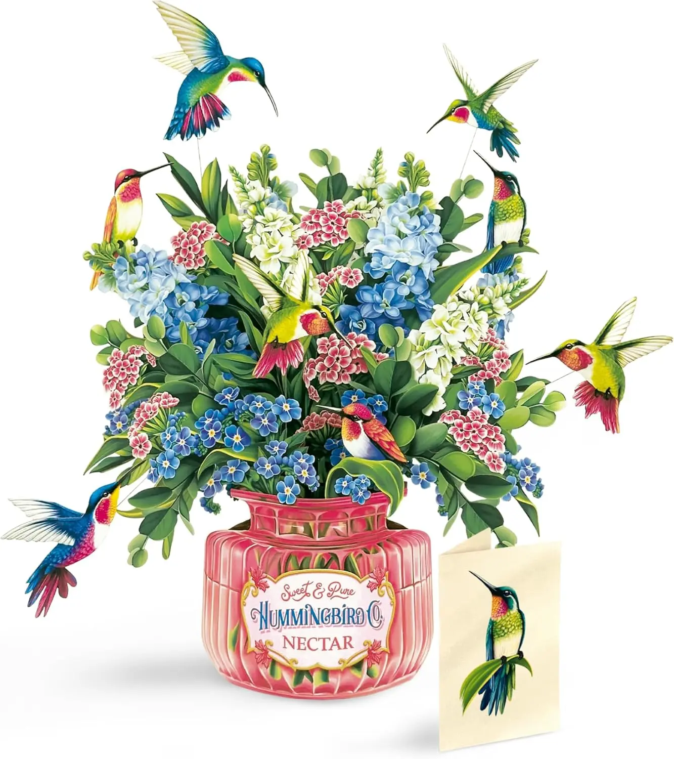 Paper Pop Up Cards, Hummingbird Oasis, 12 Inch Life Sized Forever Flower Bouquet 3D Popup Greeting Card, Birthday Cards, Thank You Card, Blank Notecard & Envelope