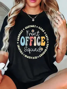 100% Cotton Unisex Retro School Secretary Admin Appreciation Front Office T-Shirt Cotton Shirt, Graphic T Shirts -  Printed Short Sleeve T-Shirt Top