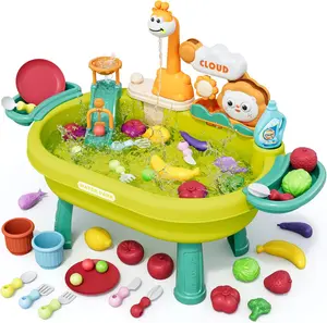New Kids Sand & Water Table Toys for Toddlers, Kids Water Park Play Kitchen Sink with Running Water,Giraffe Electric Faucet,Water Rolling Game,Detachable Legs Toddler Summer Toy for Boys Girls