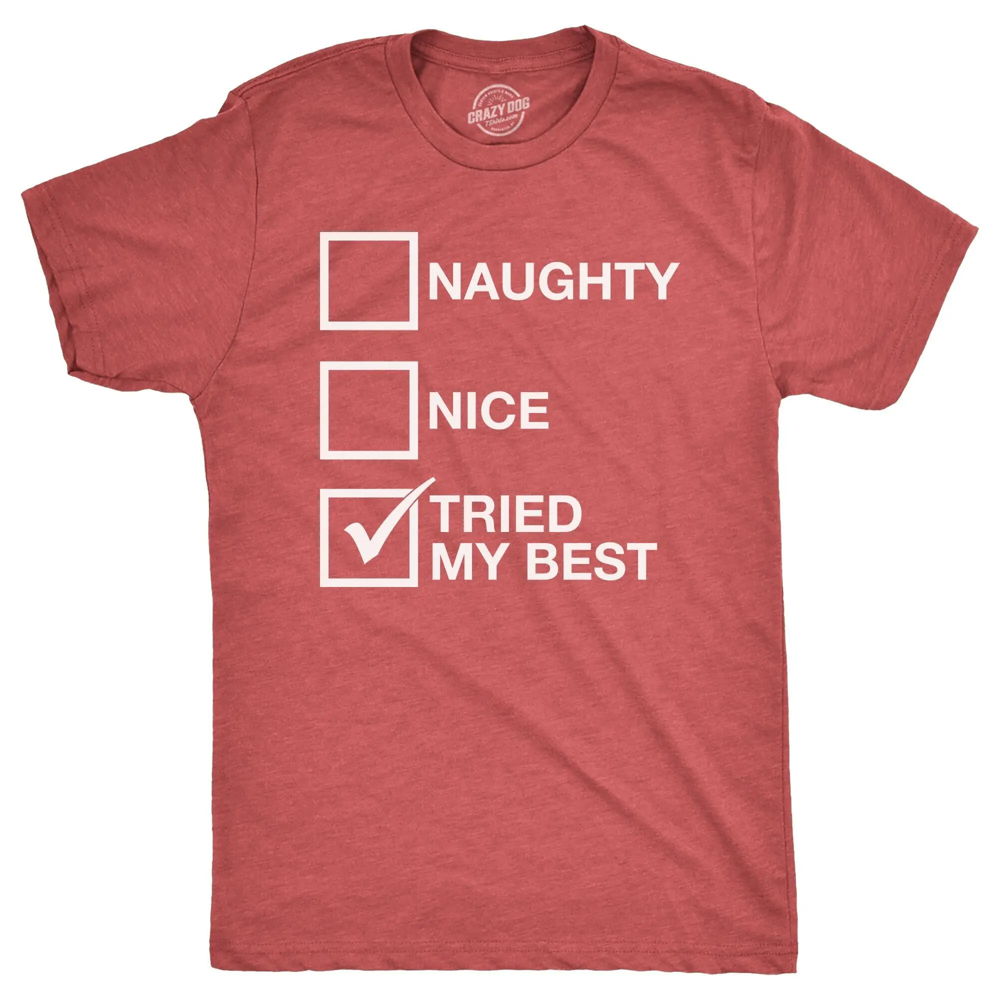 Mens Naughty List Nice List Tried My Best Funny Graphic Santa Christmas T shirt Mens Funny T Shirts Cool Vintage Fashion T-Shirt Gift Classic Menswear Christmas Apparel for Men Novelty Tees for Guys Red -