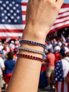Blue Sapphire Tennis Bracelet Set, Elegant Jewelry, Patriotic Layered Bracelets, Perfect for Weddings, Birthdays, Independence Day Parties