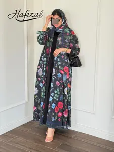 Hafizah Women's Floral Print Long Cardigan with Headscarf, Loose-Fitting Outerwear, All Seasons Fashion Dress
