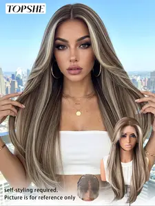 Topshe Sexy Highlighted Long Straight Hair Wig, 26 Inches, Smooth Texture, Natural Look, Perfect for Daily Wear, Parties, Weddings
