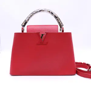 Pre-owned Louis Vuitton Leather  Shoulder Bags Capucines Red with Python MM Taurillon / Python twins LDJ4504