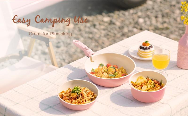 【Valentines Day Sale】Astercook 20 PCS Nonstick Cookware Set - Removable Handle Pots & Pans, Ceramic Coated Kitchenware for Easy Cooking