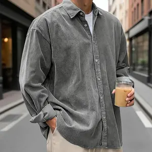 New 2025 Men's Trendy Corduroy Long Sleeve Shirt - Loose Fit, Thick Fabric, Casual Outerwear for Fall & Winter