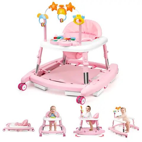 5-in-1 Baby Walker Foldable Adjustable Height - Multi-Mode Activity Walker with Bouncer, Music & Toys, Feeding Tray, Removable Footrest, Triangular Base Anti-Slip Design for 6-18 Months,thanksgiving,blackfriday,christmas