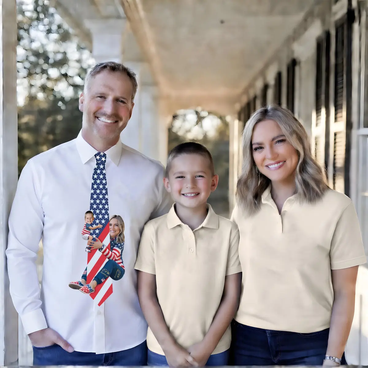 Custom Photo Tie for Dad, Patriotic American Flag Necktie, Personalized Family Photo Tie, USA Father's Day Gift, Custom Face Tie