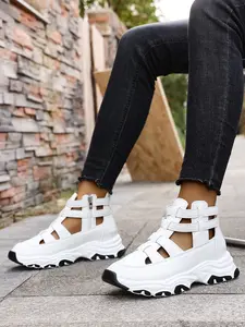 Summer New Women's Wedge Heel Thick Sole Sandals, PU Upper + Hollow Breathable Design, Waterproof Platform Casual Fashion Shoes, Elegant Sandals, Fashionable Wedge Sandals, Wedge Heels Sandals