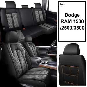 Set Car 5-Seat Covers For Dodge RAM 1500/2500/3500 2002-2026 Pickup Cushion Gray Custom Car 5-Seat Covers Full Set Waterproof Fuax Leather Full Coverage Front & Rear Full Set All inclusive Customed Car Cushions