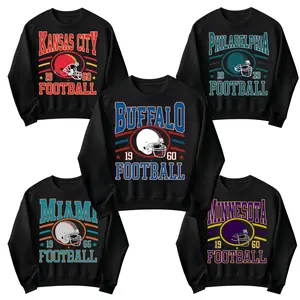 New Retro Style All Team Football Crewneck Sweatshirt - Gildan Black Color, Long Sleeve - Menswear, Football Graphic Shirt, Game Day Crewneck
