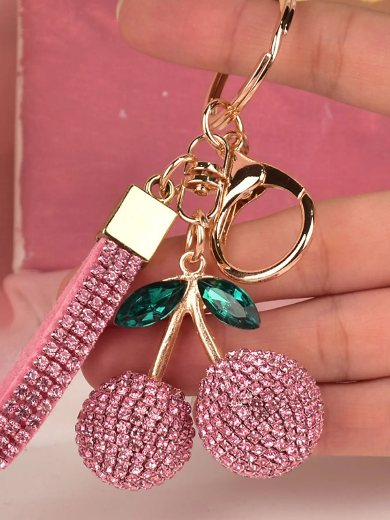 Cherry Keychain Handmade Gift for Back-To-School Graduation, Multicolor Keyring Bag Phone Accessory, Unisex Casual Style, Keychain For Bags, Rhinestone Keychain
