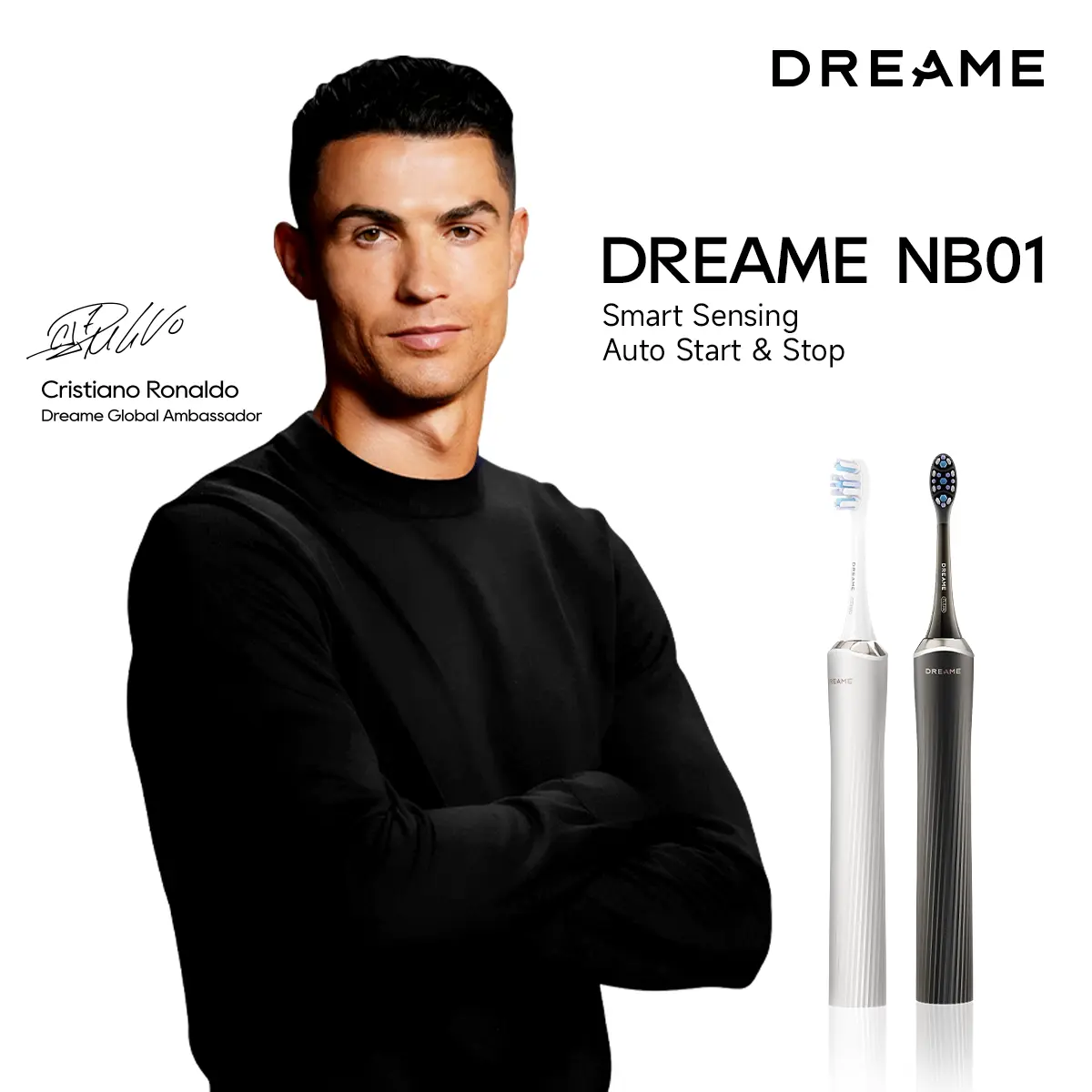 Dreame NB01 Buttonless Electric Toothbrush Set with Automatic Sensing, Antibacterial Bristles, Rechargeable IPX7 Waterproof Handle & 6 Brush Heads