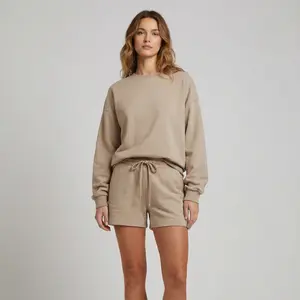 WOO YOGA Kenna Cotton Lounge Set Women – Oversized Sweatshirt & Relaxed Shorts Matching Set, Soft Breathable Cotton Athleisure Outfit, Casual Summer Loungewear Set for Travel, Gym Warmup, Street Style Cozy Two-Piece Set