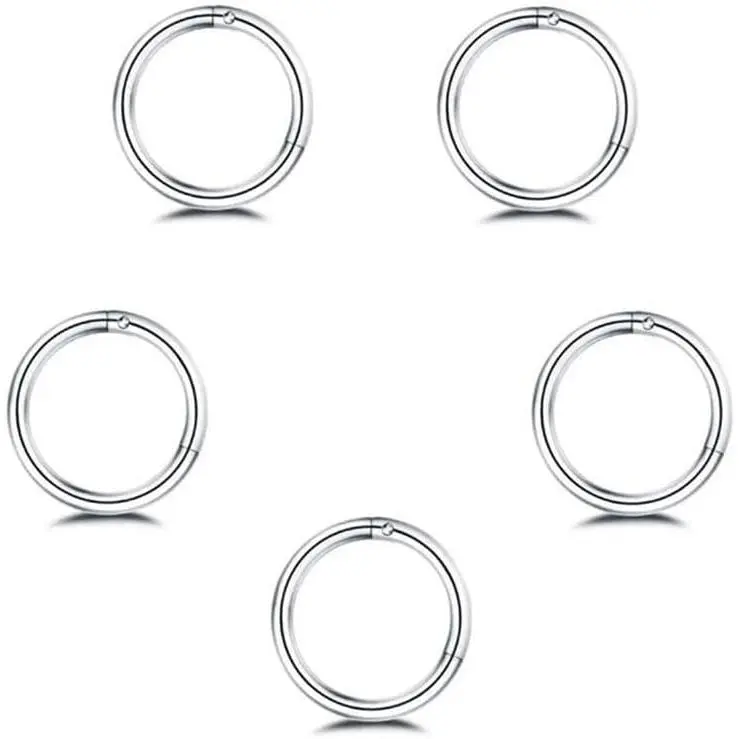 5 count Stainless Steel 16G 18G Sleeper Hoop Earrings for Women Men Septum Hinged Clicker Nose Lip Ring Helix Daith Cartilage Tragus Piercings  Small Huggie Hoops   Ears