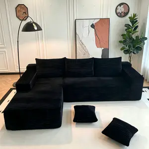 Corduroy Upholstered Sectional Modular Sofa - 2-Package Shipping, L-Shaped Chaise, Deep Seat, No-Assembly Required, Living Room Plush Fabric Indoor Furniture Couch