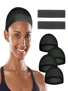 Silicone Wig Grip Band, 6-Piece Set with 2 Silicone Wig Grip Band and 4 Pcs（2Pack）Stocking Caps, Secure Fit for All-Day Comfort, Hypoallergenic and Breathable Design