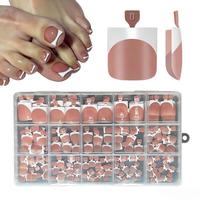 Brown Square French tip Toe Nail Tips