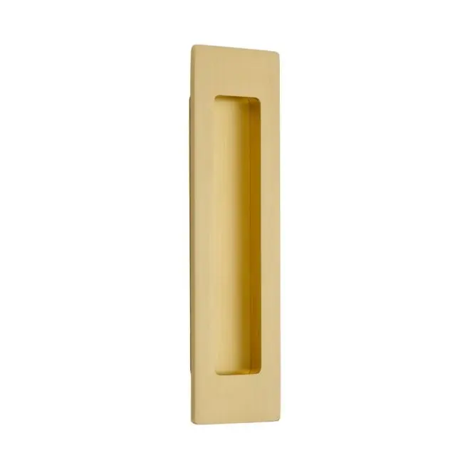 2x7 in Modern Rectangular Satin Brass Flush Pull, Door Hardware Accessory for Sliding Doors, 2" X 7"