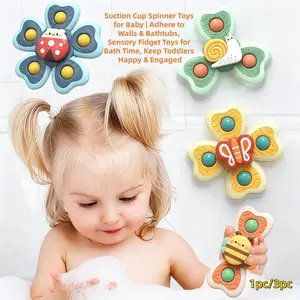 Large Suction Cup Spinning Tops, Colorful Insect Sensory Bath Toys for Toddlers, Fidget Spinner Toy for Travel, Fun Baby Water Play Toys, Gift