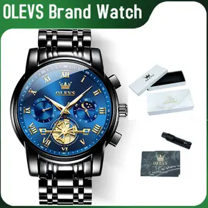OLEVS Men's Chronograph Watch, Business Dress Style, Precision Quartz Movement, Durable Stainless Steel Case and Bracelet, Waterproof Design, Luminous Hands and Markers for Easy Night Reading, Practical Date Display Window, Scratch-Resistant Mineral Glass
